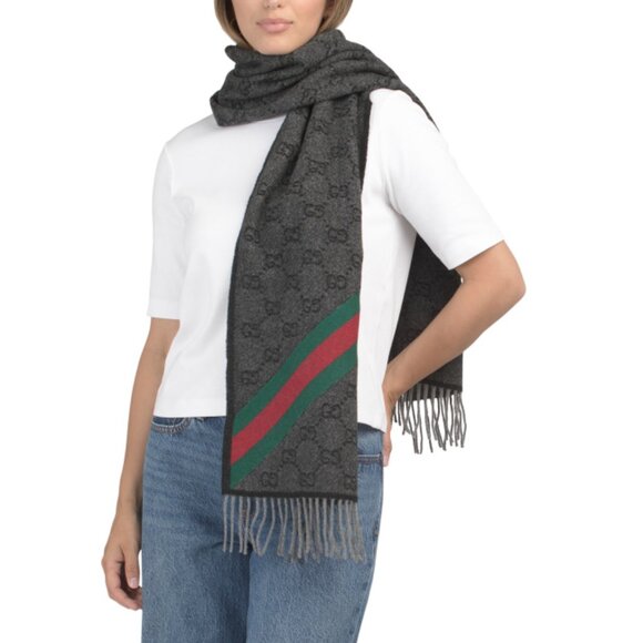 GUCCI Grey/green Made In Italy Wool Luxury Scarf - Picture 1 of 2